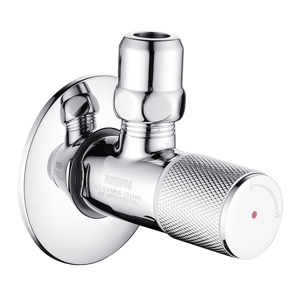 nomona Water Angle Valve with Single Lever, Wall Connection G1/2" x G3/8" Outflow Basin Sink Faucet Water Valve, Brass Chrome Plating Angle Valve for G3/8" Bathroom Kithchen Faucet (Marking: Red)