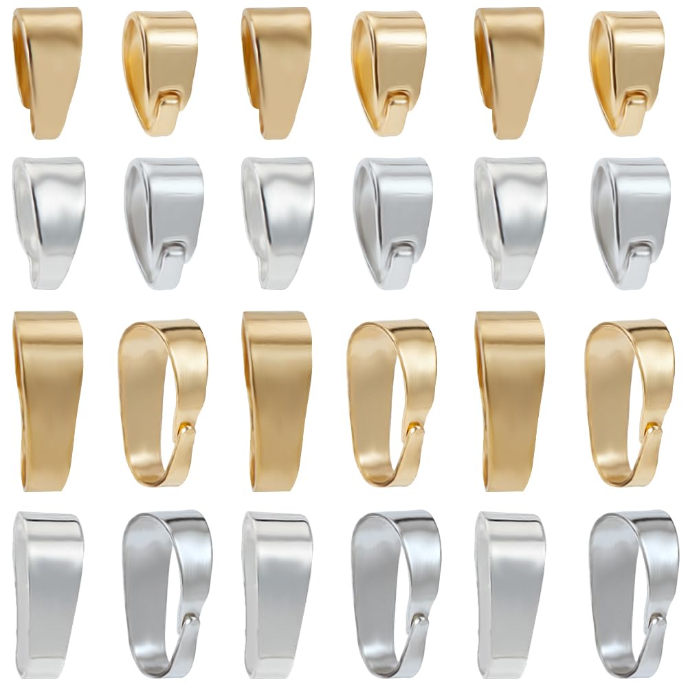 Beebeecraft 1 Box 80Pcs Snap on Bails 24K Gold & 925 Sterling Silver Plated 4 Style Pinch Clip Clasp Bail Necklace Clasps for Necklace Jewelry Findings, 5 * 7mm