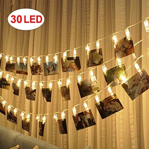 AOSHR 30 Led Photo Clips String Lights (12 Ft, Warm White) for Hanging Photos Paintings Pictures Card and Decor Wedding Party Christmas