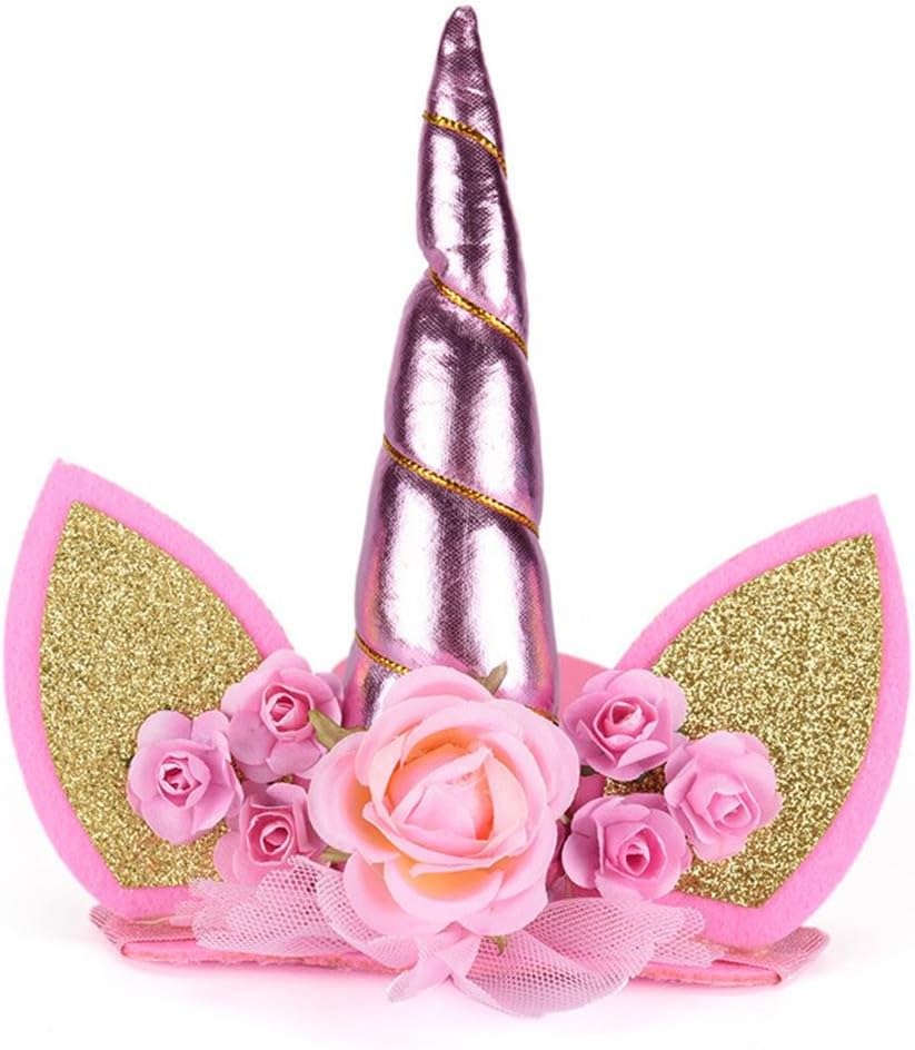 CosCosX 1 Pcs Girls Unicorn Horn Headband with Ears and Flowers for Kids Adults Rainbow Birthday Party Favors Dress Cosplay, Silver Horn … (#5)