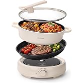 Joydeem 6.3qt Electric Hot Pot with Divider &amp; Grill Plate, Dual-Flavor Shabu Shabu Pot, Multi-Function Hot Pot for Boil, Grill, Fry &amp; Stew, 3 Power Settings, Detachable Nonstick Ceramic Pot