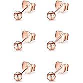 Sterling Silver Round Ball Stud Earrings for Women Men, 3 Pairs Hypoallergenic Small Tiny Stud Earring Set (Diameter 2/3/4mm)