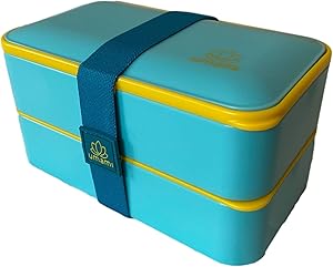 UMAMI All-in-One Bento Box for Adults/Children, 1 New Sauce Pot, 3 Full Cutlery Set & 2 Dividers Included, 2 Meal Prep Lunch Box Food Containers for Men/Women, Microwave, Dishwasher & Freezer Safe