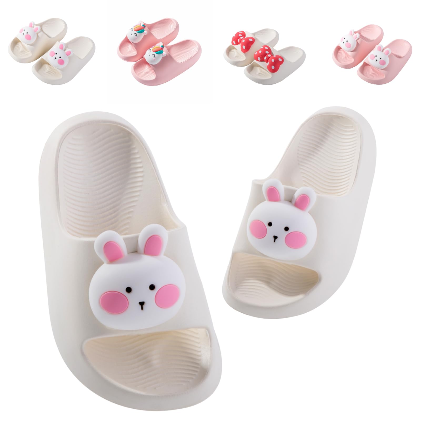 Photo 1 of Fiedaz Kids Slides for Girls & Boys Toddler Cloud Animal Quick Drying Beach Slides Toddler Pool Shower Flip Flops Slippers White 8.5-9.5 Toddler CN 170