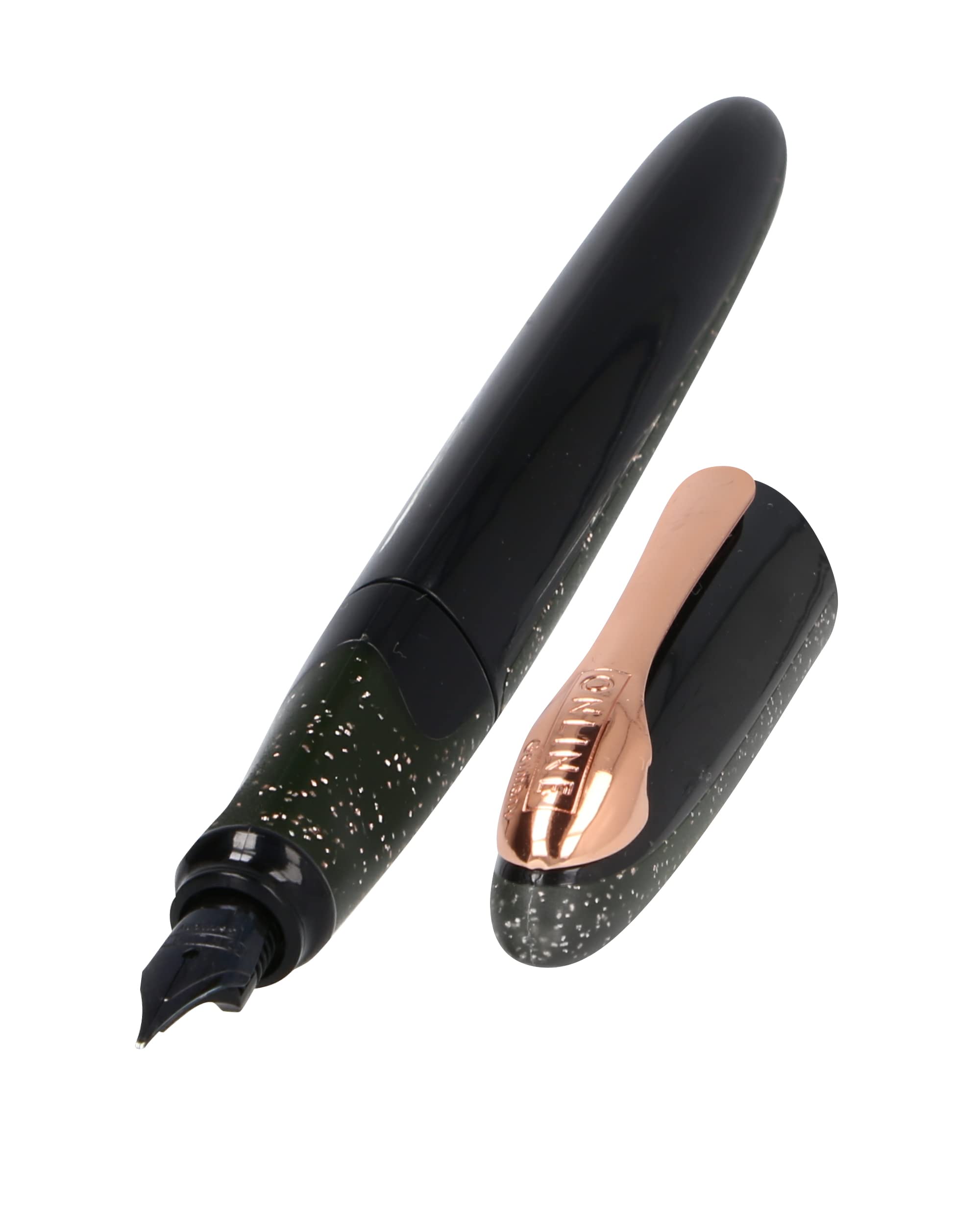Online fountain pen Air Black Rose, ergonomic ink pen for school/college, soft triangle shape, iridium nib medium, standard ink cartridges, refillable, ideal for beginners, pupils & students, 20165/3D