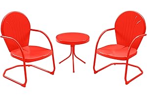 RICNOD 3 Piece Bistro Set, Anti-Rust Table and Chairs Set of 2, Waterproof Retro Metal Chairs for Outdoor Indoor/Porch/Lawn/Balcony- Red