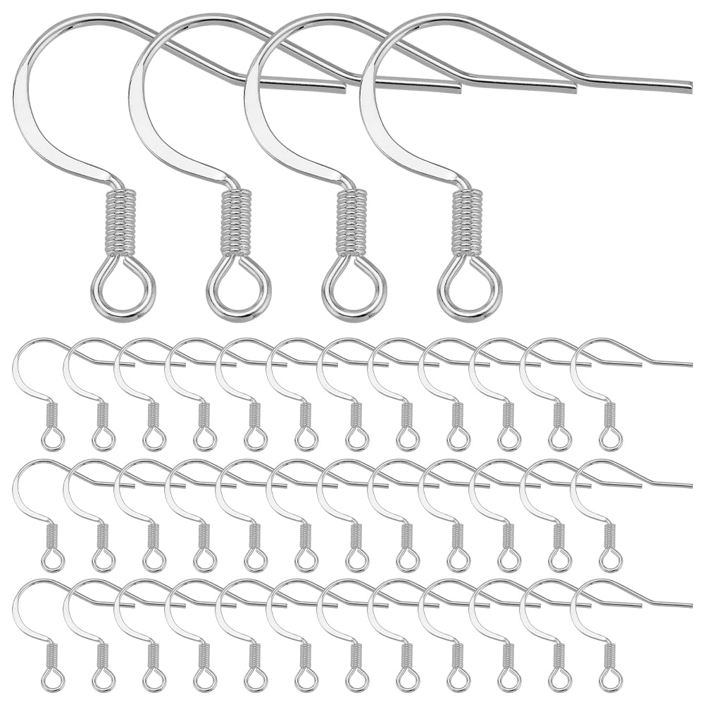 SUNNYCLUE 1 Box 100Pcs Stainless Steel Earring Hooks Hypoallergenic Earring Findings Bulk Silver Tone French Earring Hooks with Openable Loop Fish Hook Ear Wires for jewellery Making Kits DIY Supplies
