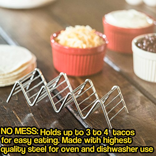 Stainless Steel Taco Holder Set: Holds Tortilla Up for Easy & No Mess Party Taco Plates - Taco Stand Shell Holder to Serve Street Tacos Rack & Heat Tortillas - Metal Taco Shell Mold & Serving Trays - Thumbnail 7