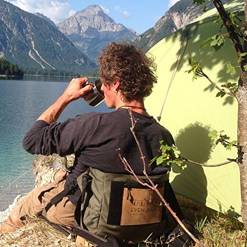 EVENaBAG Sitztasche, ausklappbarer Liegematte und aufhängebarem Kulturbeutel in Olivgrün | Echtleder Schultertasche für Herren & Damen – Bild 5