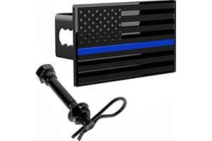 EVERHITCH USA Metal Flag Hitch Cover Fits 2" Receivers Black & Black with Thin Blue line