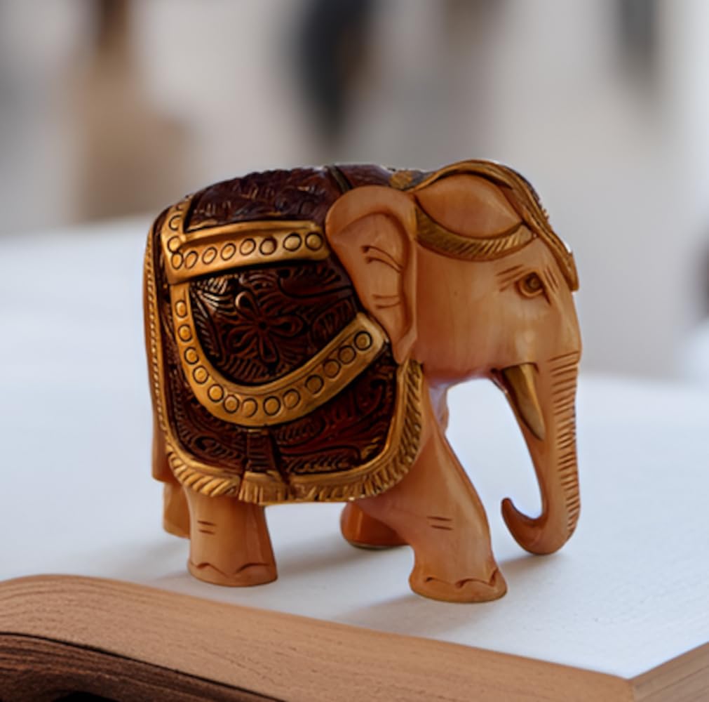 Purpledip Wooden Elephant Statue: Handmade Collectible Figurine (12343A)