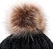 Women Beanie Winter Warm Hand Knitted Pom Pom Beanie Hat Black