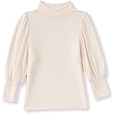 Toddler Baby Girl Basic Solid Color Turtleneck T Shirt Ribbed Knit Top Puff Long Sleeve Soft Cotton Clothes