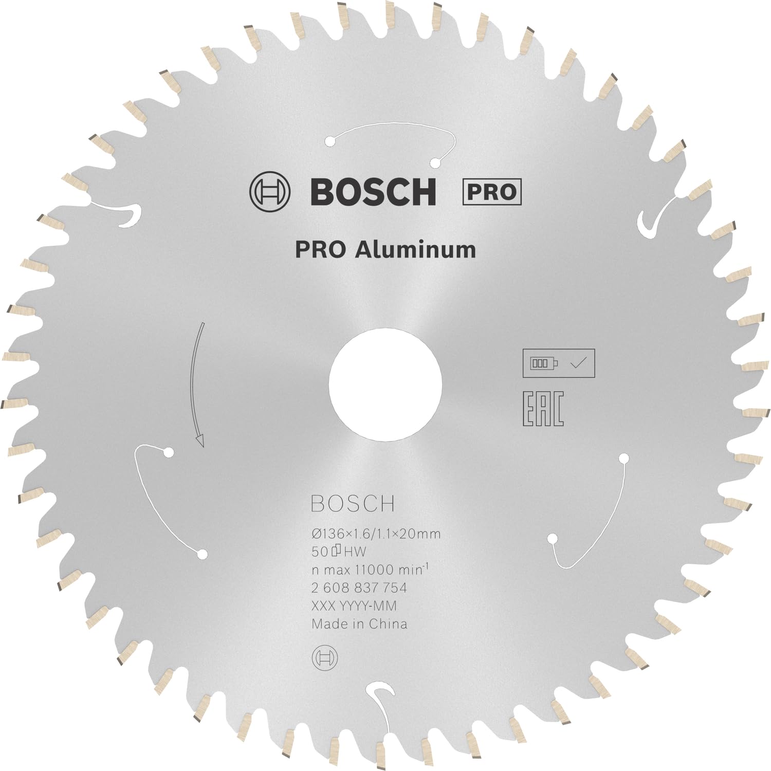 Bosch 1x PRO Aluminium Circular Saw Blade for Cordless Hand-Held Saws (for Aluminium, Non-ferrous metals, Ø mm, Professional Accessory Hand-Held Circular Saw)