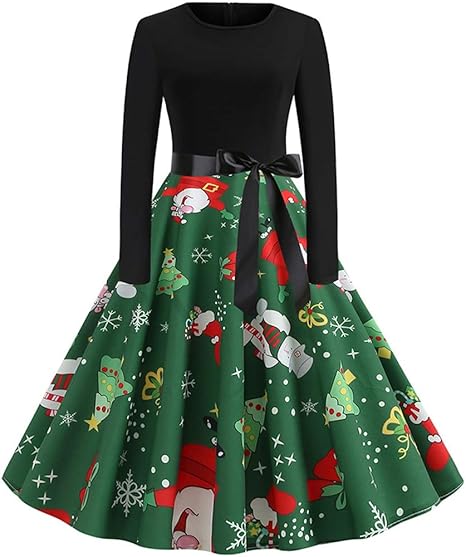 Amazon Co Jp クリスマスコスチューム ハイウエストのラウンドネック雪だるまエルフドレス楽しいホリデーパーティードレス 色 黒 サイズ Xl ホーム キッチン