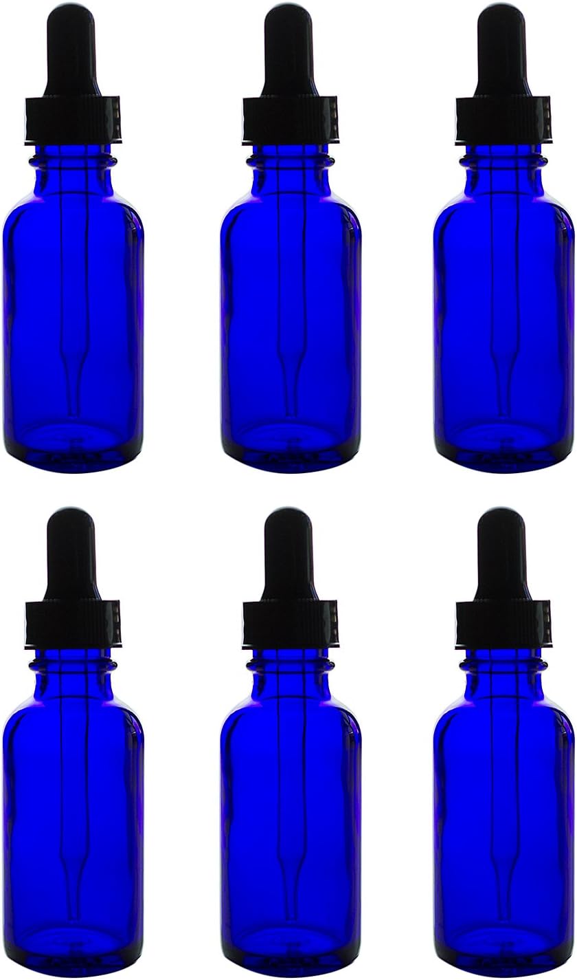 Super Z Outlet 1oz Glass Bottles with Glass Eye Dropper Dispenser for Essential Oils, Kitchen Tools, Chemistry Lab Chemicals, Colognes & Perfumes (6 Pack) (Cobalt Blue)