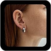 Vacaonio Minimalist Silver Plated Round Hoop Earrings Small Huggie Earrings Polished Wide Half Hoop Earrings Lightweight Metal Hoop Stud Earrings Jewelry for Women