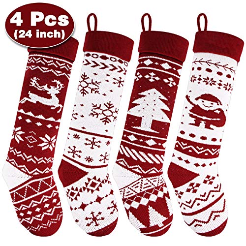 Aitbay Christmas Stockings, 24 inches Extra Long Snowman/Reindeer/Xmas Tree/Snowflake Knit Rustic Stocking Christmas Personalize for Xmas Decorations Clearance and Family Holiday Season Decor (4 Pack) - Thumbnail 7