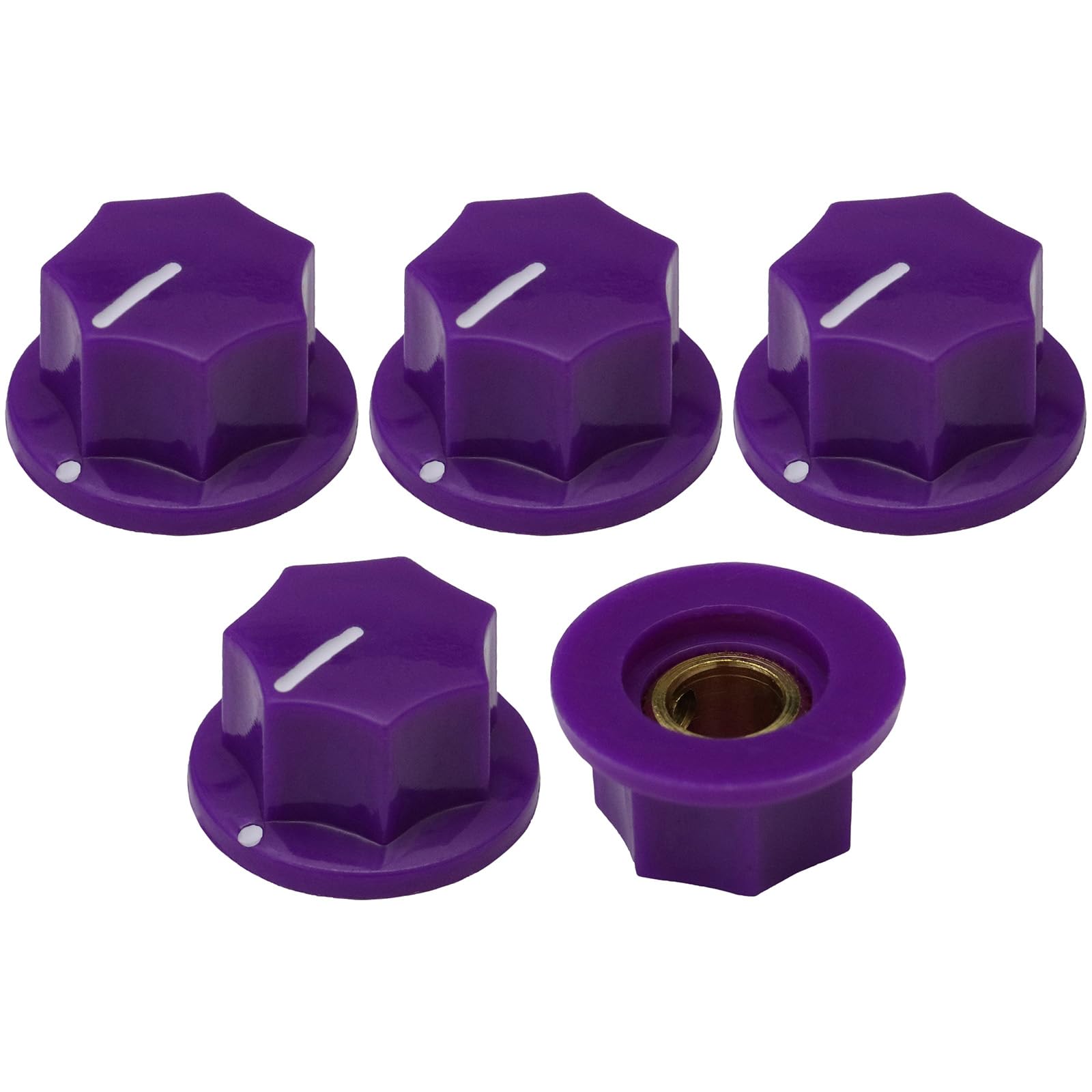 6.4mm Round Hole Large Skirted 7-Sided Guitar/Pedal Control Knob Pack of 5 (Purple)