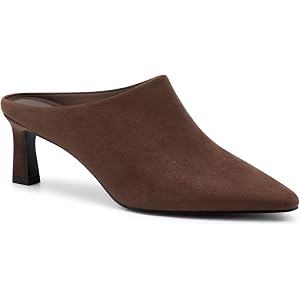 Coutgo Womens Kitten Heels Mules Closed Pointed Toe Pumps Slip On Suede Work Dress Shoes