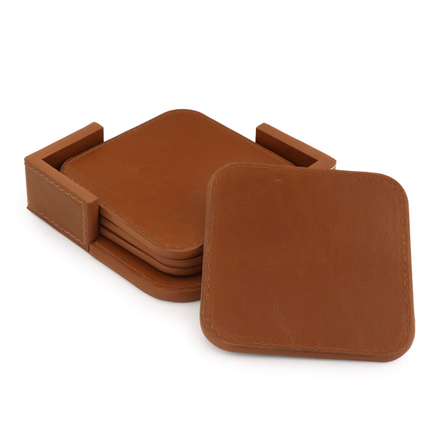 Londo Leather Coasters (Set of 4) - Non-Slip Surface (Light Brown)