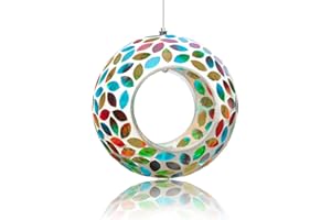 Yinns Bird Feeder - Hanging Mosaic Glass Bird Feeder, Fly Through Bird Feeder with Oval Stained Glass, Outdoor Garden Decor, 6.5 inch