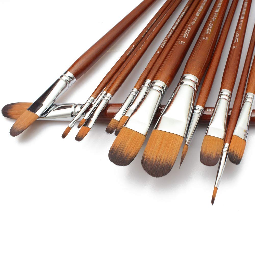 Chrome Long Handle Synthetic Filbert Tip Artist Paint Brushes 13