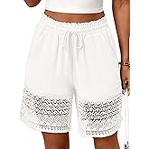 CORSKI Women's Casual Elastic Waist Lounge Shorts Lace Trim Drawstring Summer Beach Shorts with Pockets