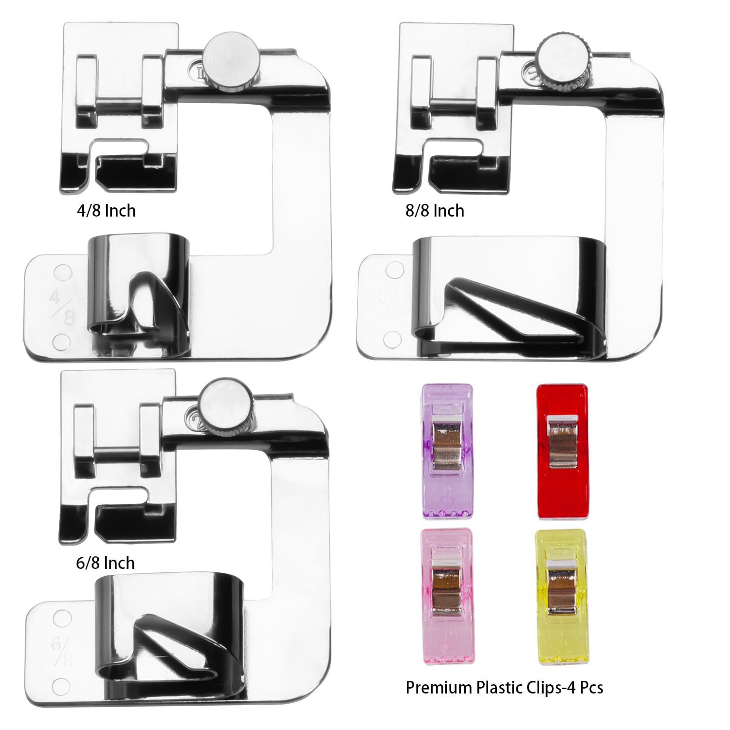 AMZTKDIY 3 Sizes Wide Rolled Hem Pressure Foot Presser Feet Hemmer Foot Set 1/2 Inch, 3/4 Inch, 1 Inch for Brother Singer Sewing Machine Supplies