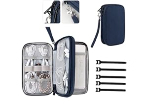 Fxkoolr Electronic Organizer, Cord Organizer Travel Case Pouch Bag for Cable, Portable Charger, Small Tech Accessories (Double Layer, Medium, Navy Blue)
