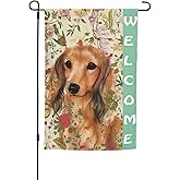 Welcome Spring Flower Pet Dachshund Longhaired Dog Garden Flag 12x18 Inch Double Sided Vertical Decoration Yard Small Flag For Outside Holiday Seasonal Outdoor