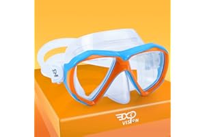 EXP VISION Kids Diving Mask 180° Anti-Fog Swim Mask, Tempered Glass Child Swim Goggles with Nose Cover Anti-Leak Kids Swim Goggles 4-14 Boys Girls for Diving, Snorkeling, Swimming