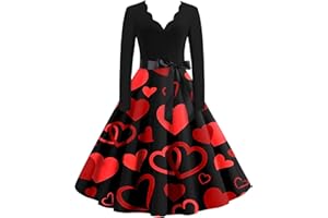 YUTANRAL Wedding Guest Dresses for Women Valentines Pattern V-Neck Long Sleeve Dresses Elegant Swing A-Line Cocktail Dresses