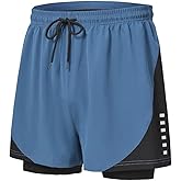 Pdbokew Men's 2 in 1 Running Shorts Lined Workout Shorts Basketball Shorts