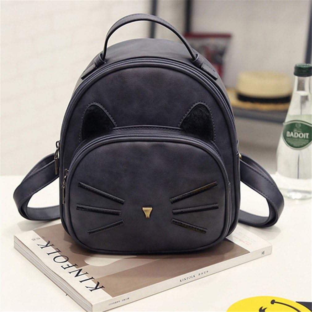 Elistelle Cute Medium Capacity Leather Primary School Student Bag Cat Beard Shoulder Bag Office Worker Everyday Backpack for Women Ladies Girls