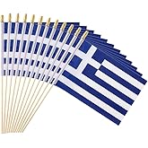 Ckexin 25Pack Small Greece Flag Handheld Mini Greek Flag on Stick 5x8 Inch
