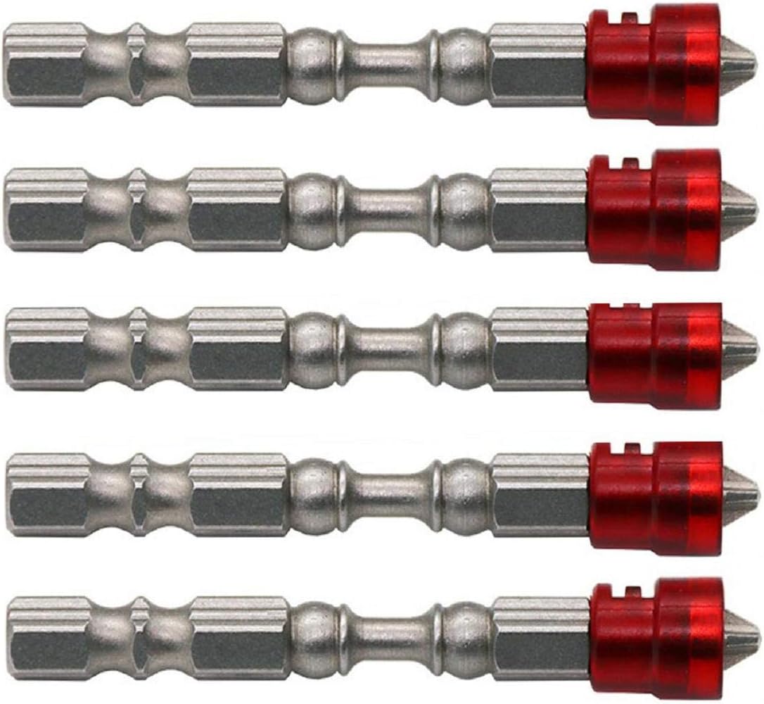 Loneflash Damaged Screws Extractor, Drywall Screwdriver Bit Set, 5Pc 65mm Anti-Slip Electric Hex Magnetic Screwdriver S2 PH2 Single Head Bit Tool (Silver)