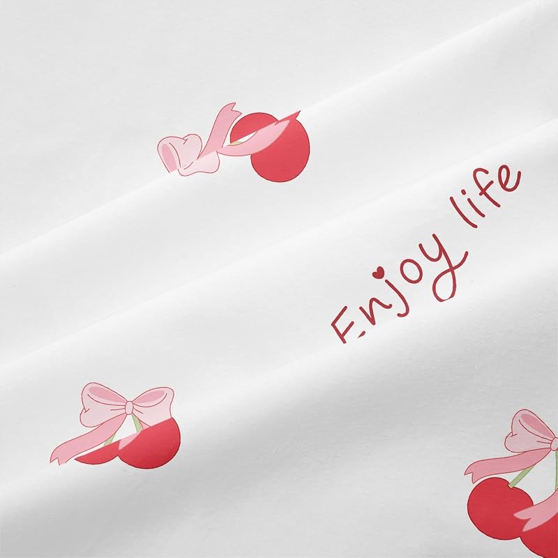 Housse de Couette 140x200 Coeurs Cerises Blanc Rose Parure de lit — photo 6 sur 7