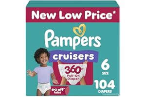 PROCTER & GAMBLE Pampers Diapers - Cruisers 360 - Size 6, 104 Count, Babyproof up to 100% Leakproof Pull-On Diaper