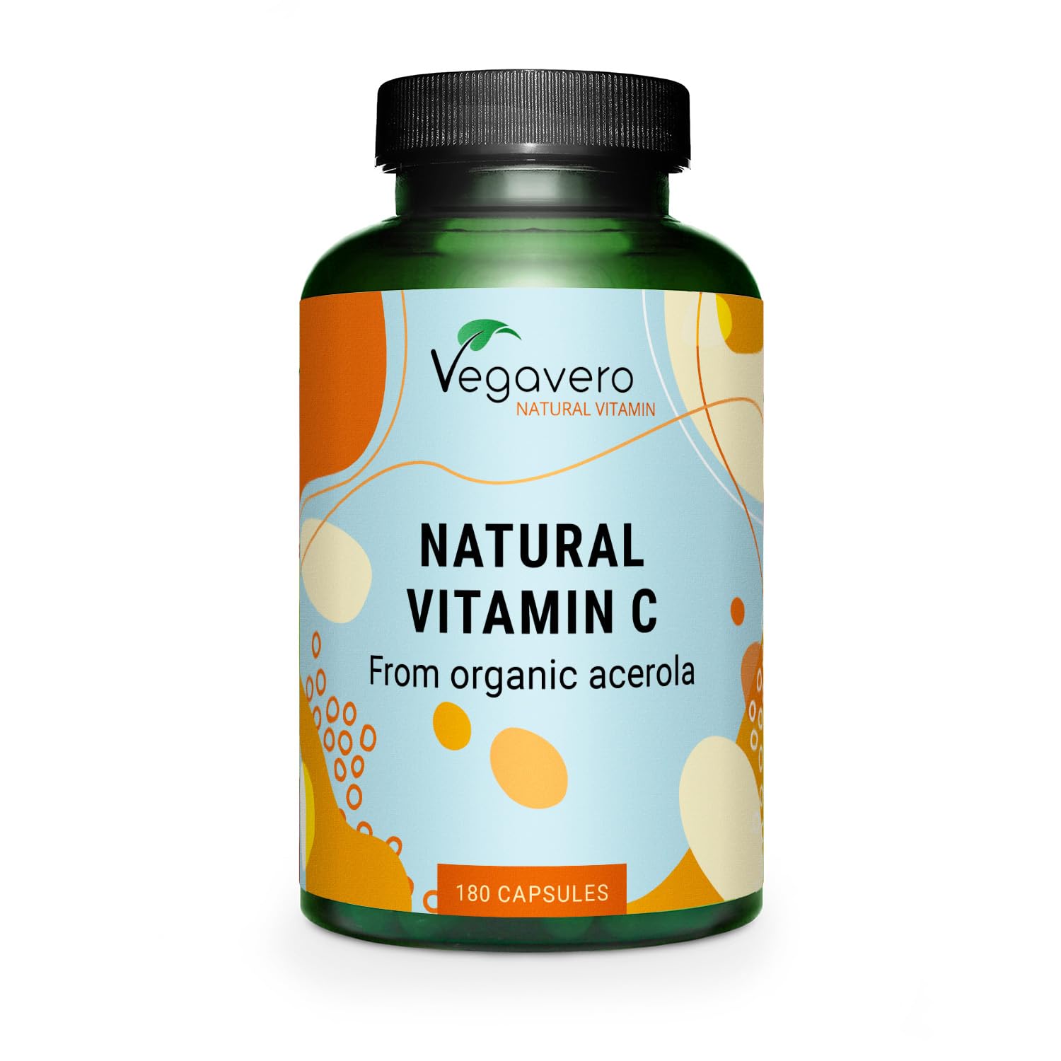 Vegavero Natural Vitamin C Supplement | Organic VIT C from Acerola Cherry Extract | 225% NRV | NO Additives| 180 Capsules | Vegan