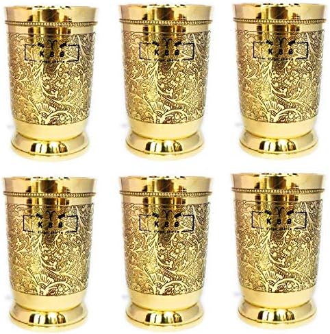 Mughal Design Etching Finish Brass Glass (Set of 6)