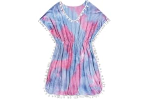 Milumia Girl's Cute Tie Dye Beach Coverups Pompom Trim Swimsuit Swimwear Cover Up