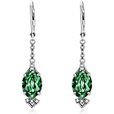 Vintage Leverback Earrings 925 Sterling Silver Retro Leverback Dangle Drop Earrings with 9mm Oval Birthstone, Anniversary Birthday Jewelry Gifts for Women