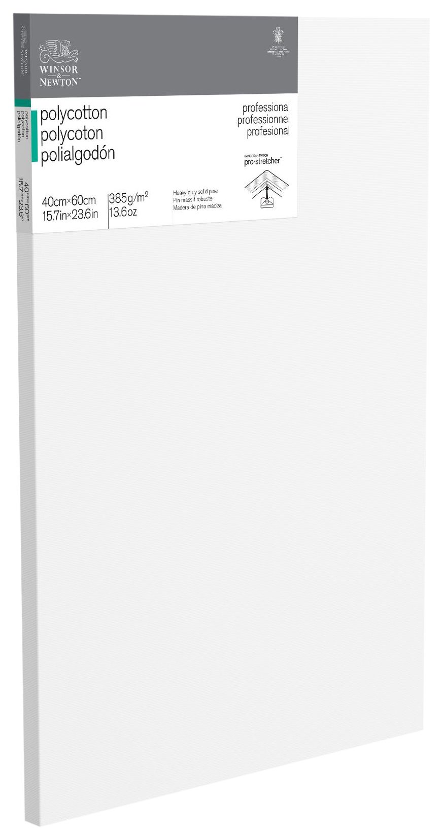 Winsor & Newton 6206022 Professional Stretcher Frame Made of Cotton Blend, 385 g/m², Triple Primed, Medium Grit, Ideal for Oil Paints and Acrylic Paints - 40 x 60 cm