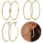 Clip On Hoop Earrings for Women Non Pierced Ears,Gold Clip On Earrings Non Piercing Big Stainless Steel Fake Hoops Lightweight 30-60mm