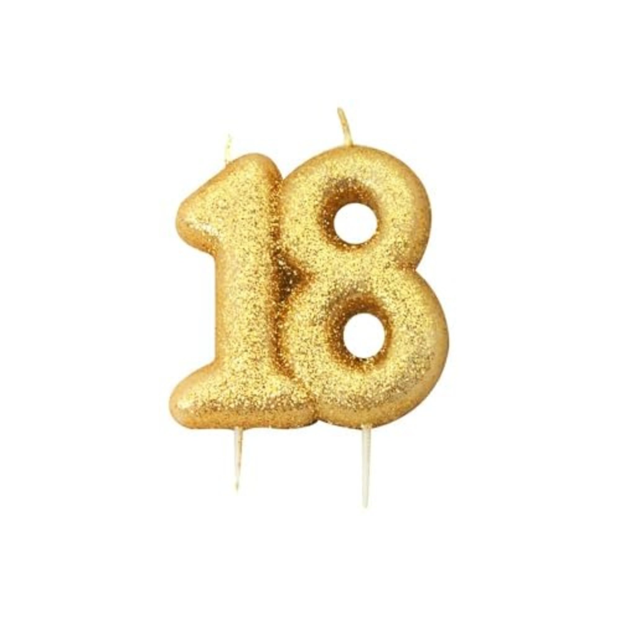 Anniversary House Elegant Gold Glitter 18th Birthday Candle - Premium Wax Number 18 Cake Topper for Anniversary, Party Decor & Milestone Celebrations - Shiny Metallic Sparkle Finish, 7cm Large