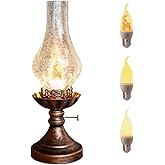 Vintage Table Lamp - 3 Modes Dimmable Retro Rustic Desk Lamp with Crackle Glass Shade, Antique Victorian Style, E26 Bulb Included, Ideal for Bedroom, Living Room, Home Decor (Transparent Glass)