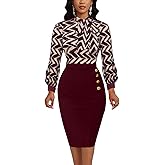 KnoInt Women's Wear to Work Pencil Dresses Business Professional Midi Dress Long Sleeve Bodycon Party Dress