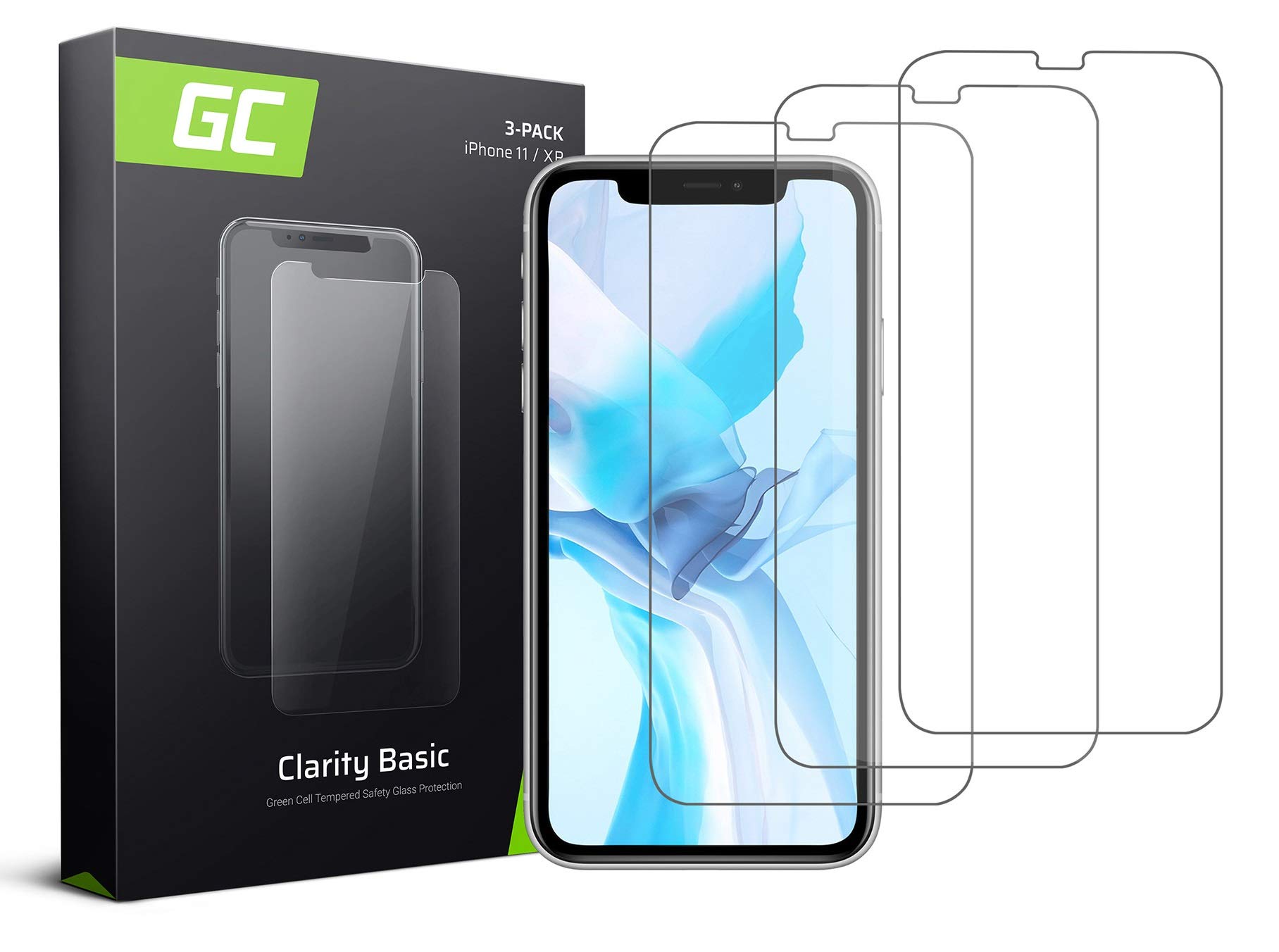 Green Cell Pack of 3 Tempered Glass Screen Protector for iPhone 11 / XR 9H Hardness Glass Screen Protector