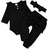 Aalizzwell Preemie Newborn Infant Baby Girls Clothes Ribbed Bodysuit Pants Set Fall Winter Outfits